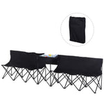 6 Seat Camping Bench Folding Portable Outdoor W/ Cooler Bag | Black