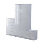 High Gloss 3 Trio Wardrobe Set Drawers Bedroom Furniture