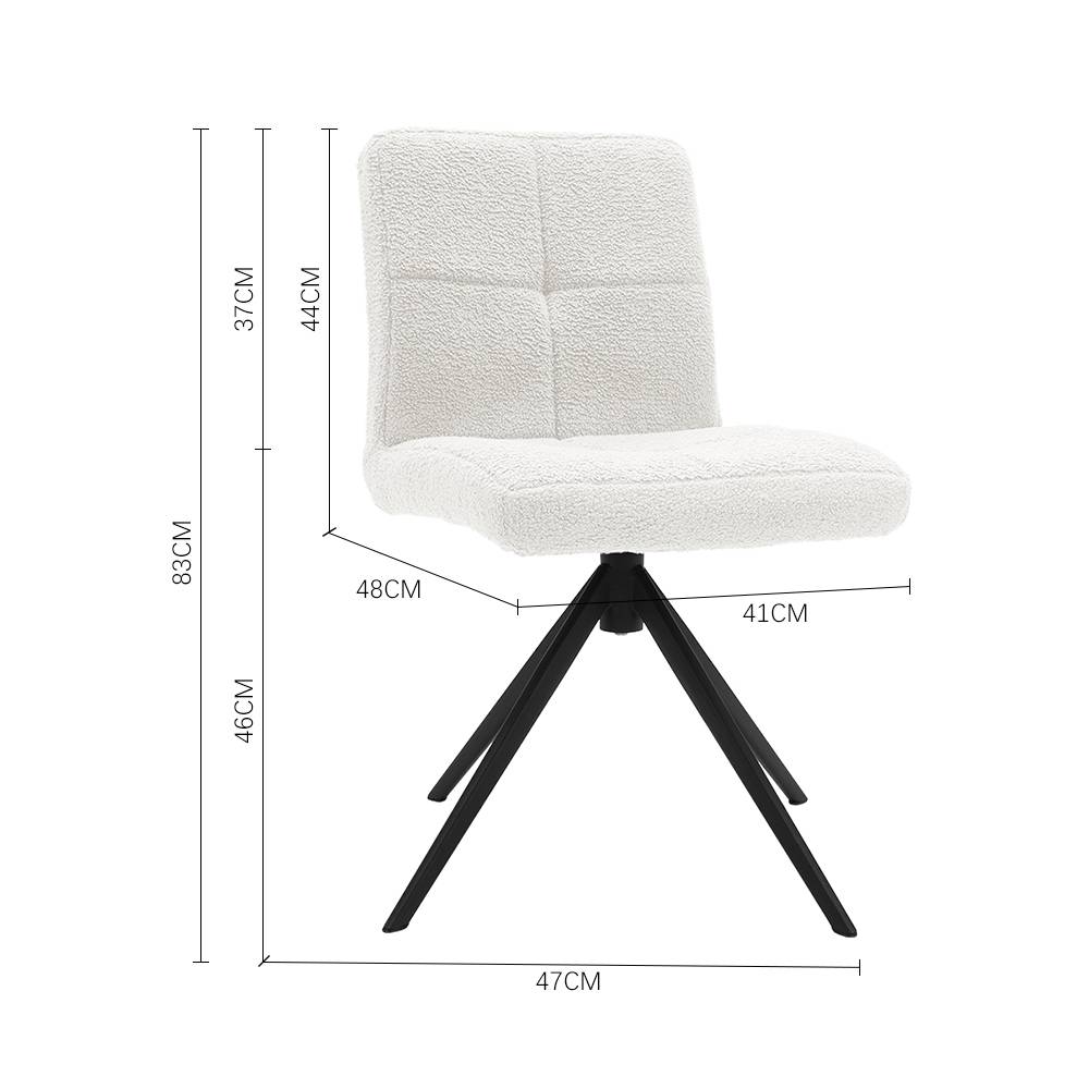 Set Of 2 Teddy Fleece Bar Stools With High Back And Black Metal Legs – Modern Armless Breakfast Chairs | White