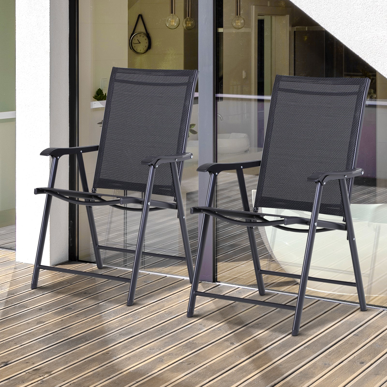 Garden Armchairs Patio Folding Modern Furniture | Set of 2 | Black