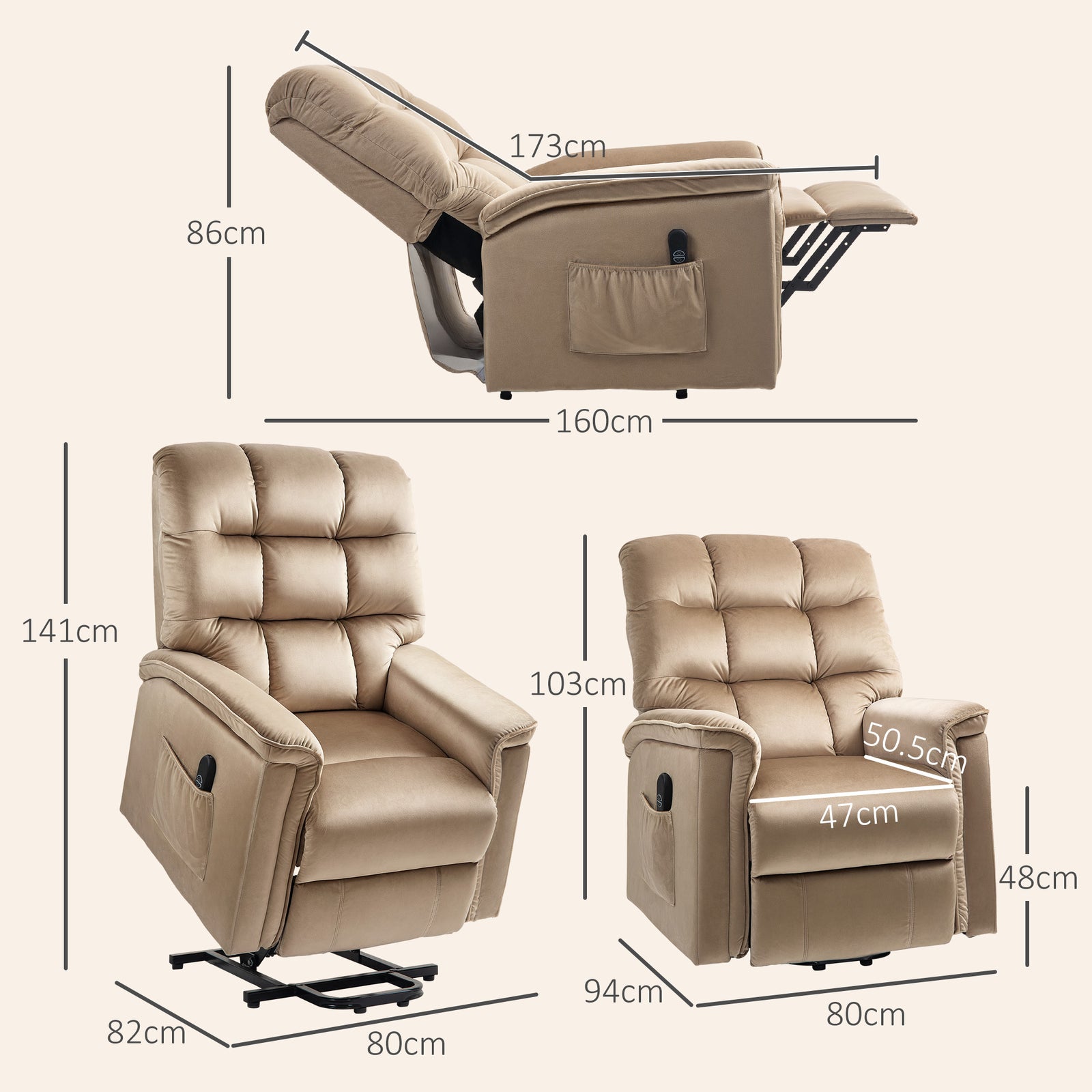 Power Lift Recliner Chair For Elderly W/ Remote Control | One Size | Beige