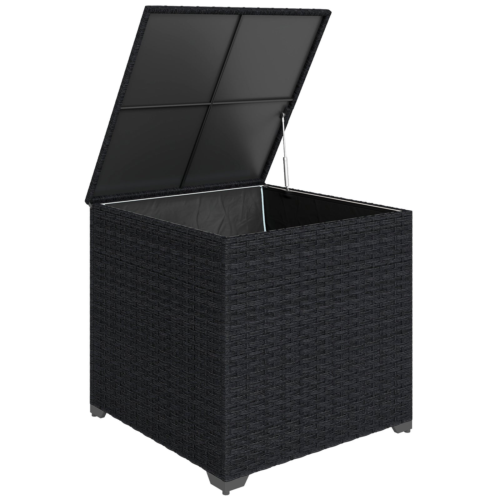 253l Garden Storage Box, Rattan Deck Box With Liner | Black