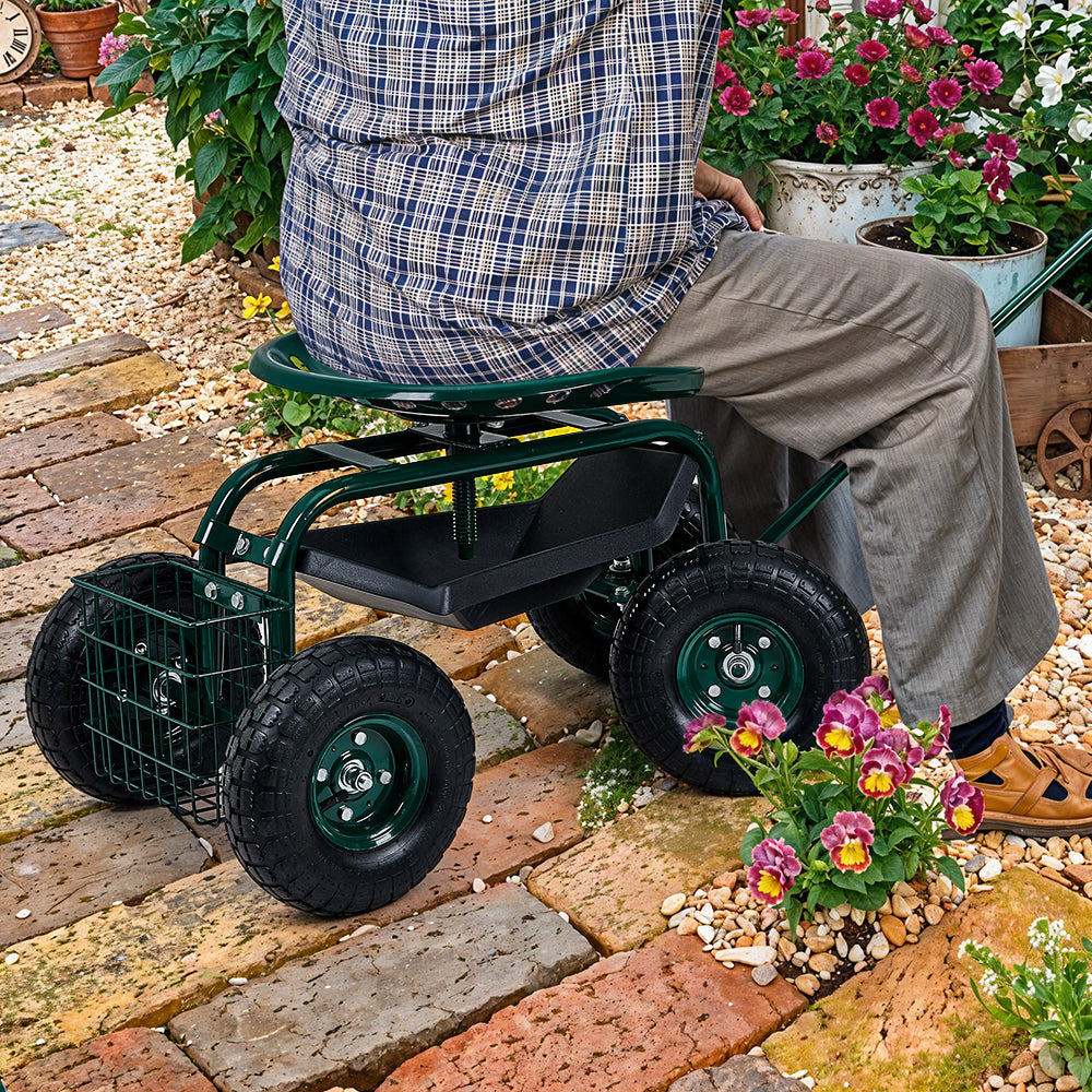 Rolling Garden Cart With Seat And Tool Tray