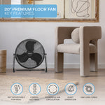 14/16/20" Circular Floor Fan - Powerful Air Cooling Fan With 3 Speed Settings | 20" | Black