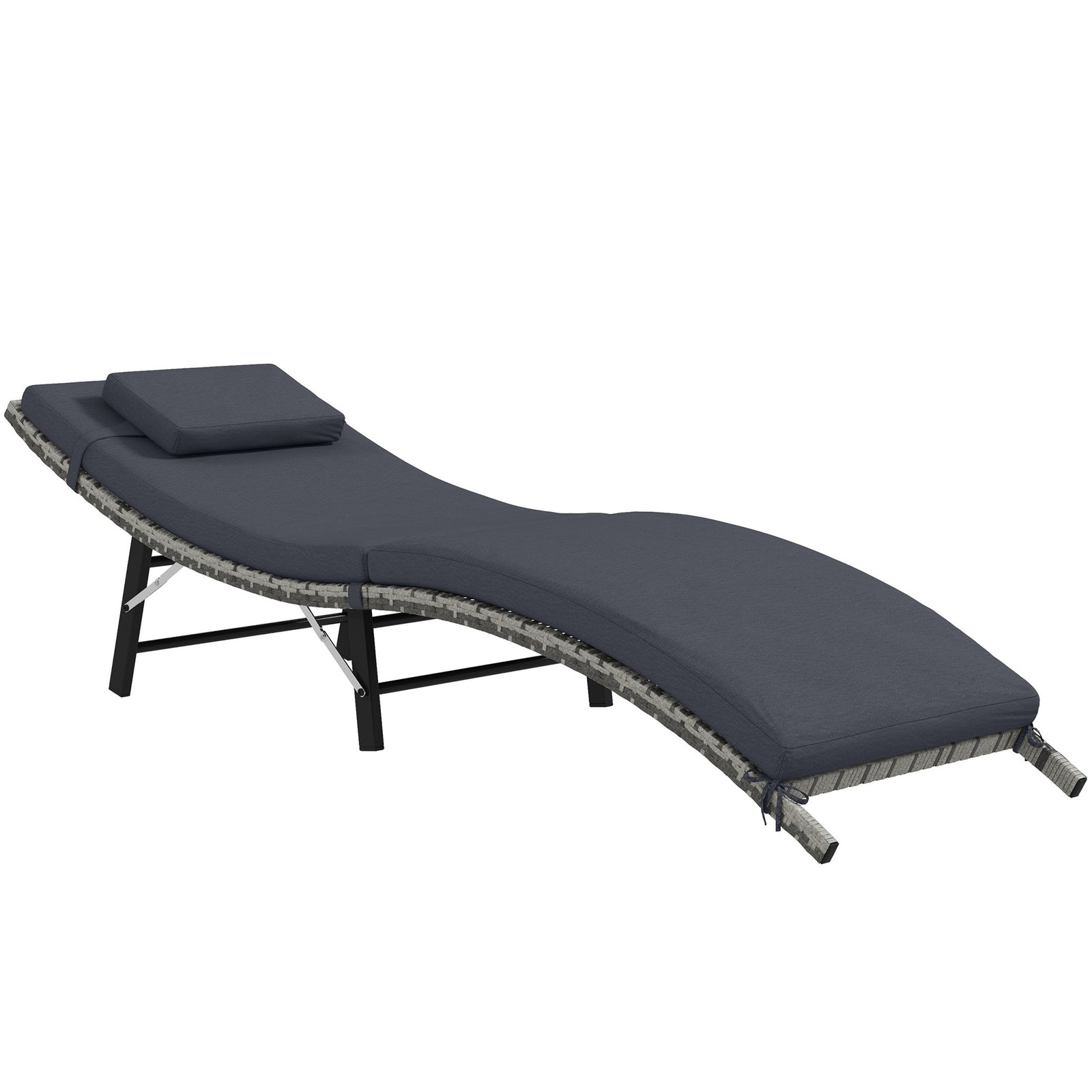 Folding Rattan Sun Lounger W/ Cushion