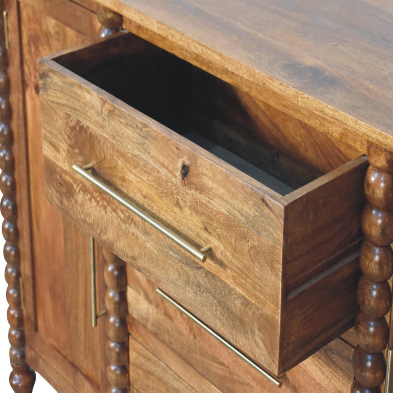 Solid Mango Wood Spindle Sideboard In Light Brown Finish