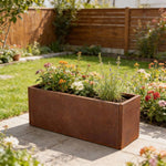 100/120cm W X 30cm D X 40cm H Rust Steel Flowerpot Outdoor Garden Weathering Metal Planter Box, Steel Planter With Drainage Hole | Small