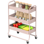 3-tier Storage Trolley, Storage Cart With Mesh Backets, Wheels | Pink