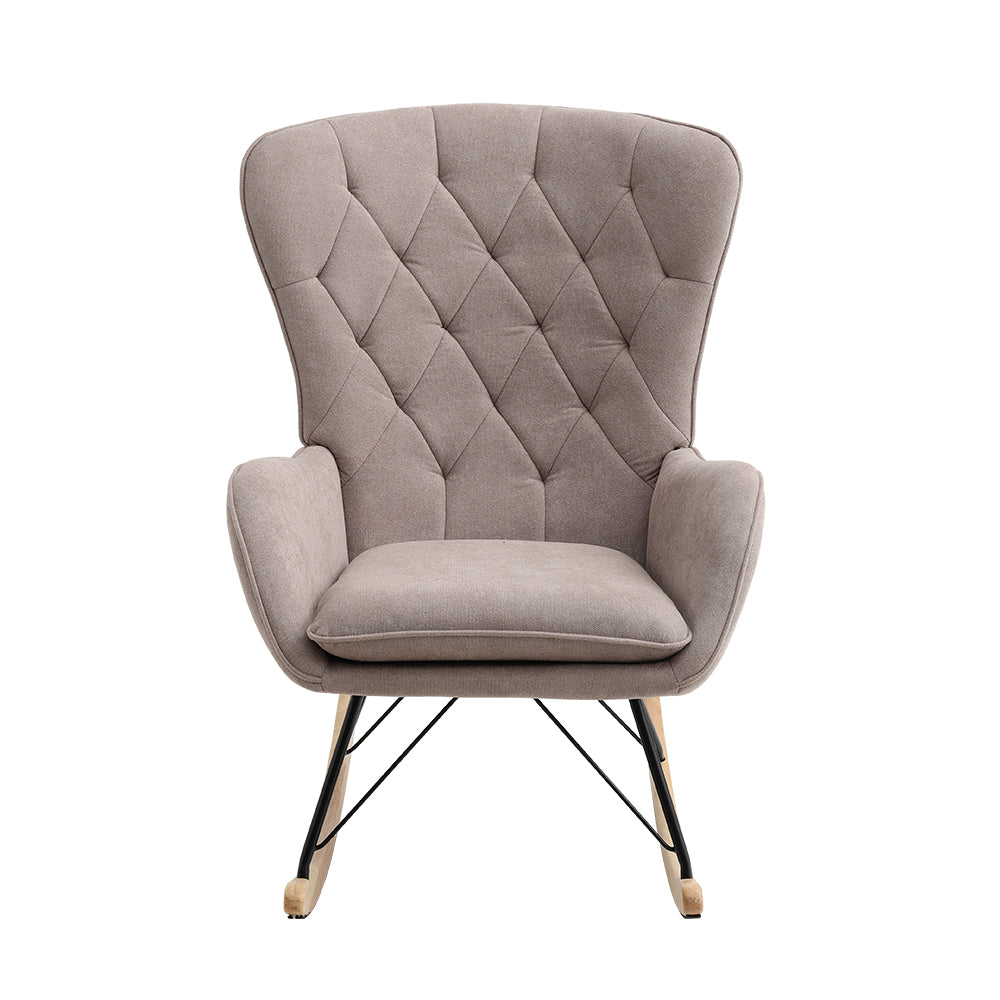 Grey Modern Upholstered Rocking Chair For Living Room Bedroom | One Size | Light Brown