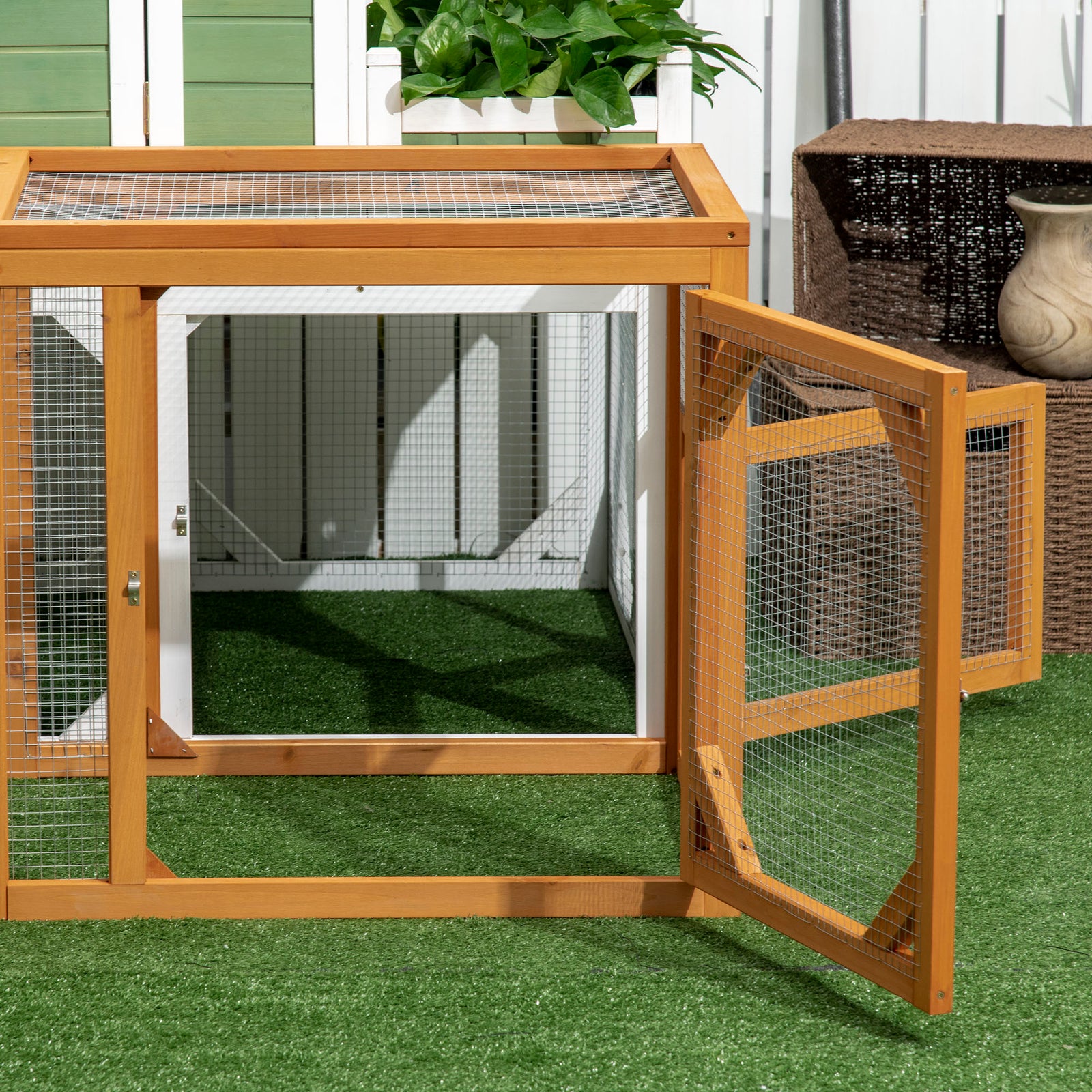 Pawhut Wooden Chicken Coop W/ Perches, Doors, For 2-4 Chickens