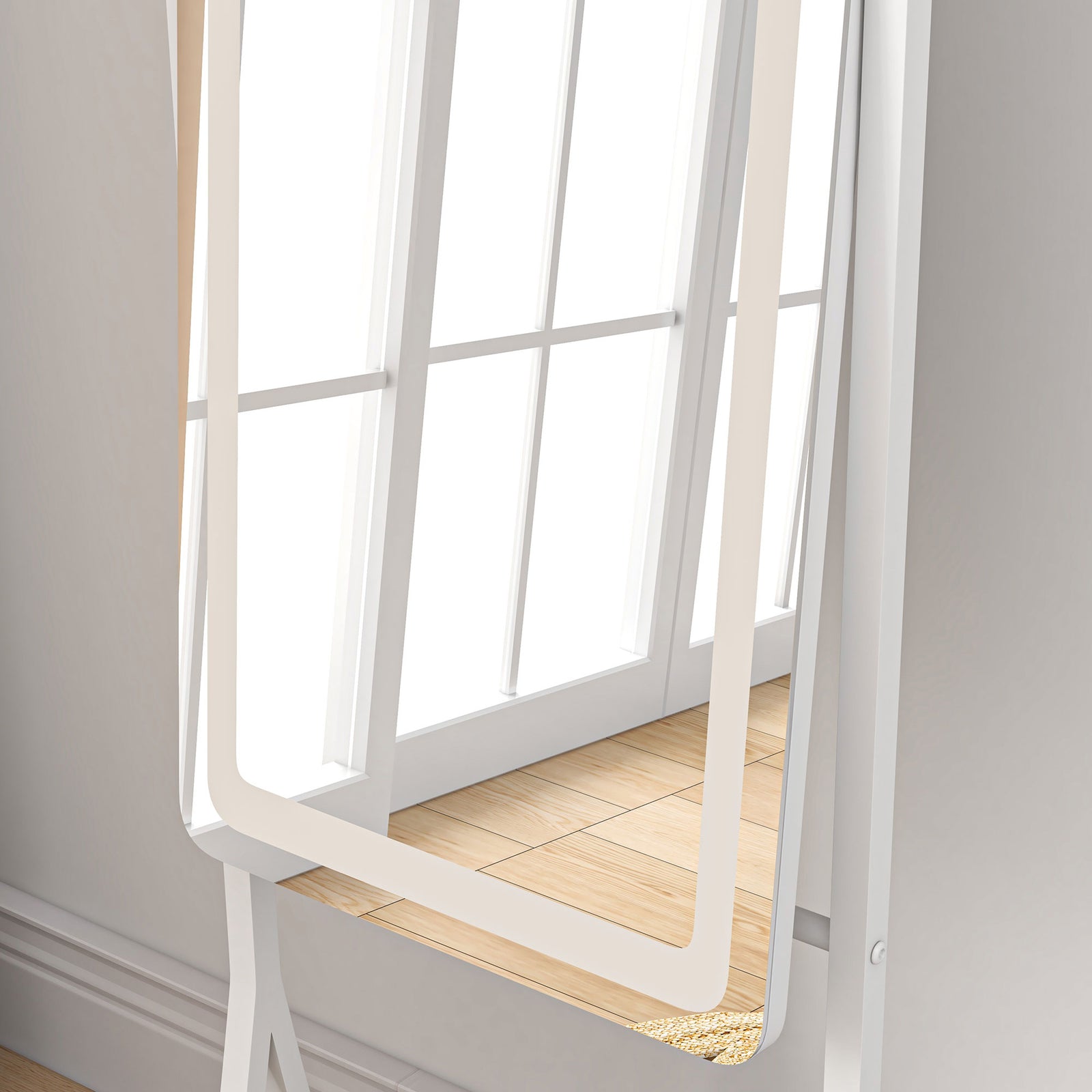 Led Lighted Floor Standing Mirror With Storage Shelf
