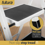 3 Step Ladder, Heavy-duty Steel Folding Home Diy Step Stool With Wide Non-slip Steps & Anti Slip Feet 150kg Capacity | 3 Step | White