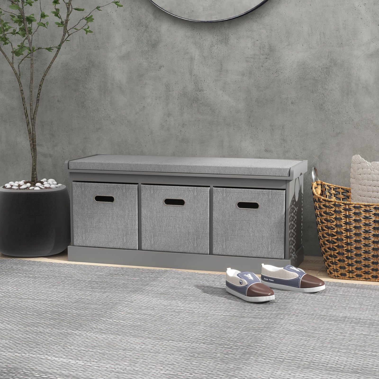 Shoe Bench With Seat With Fabric Drawers Shoe Storage Bench | One Size | Gray