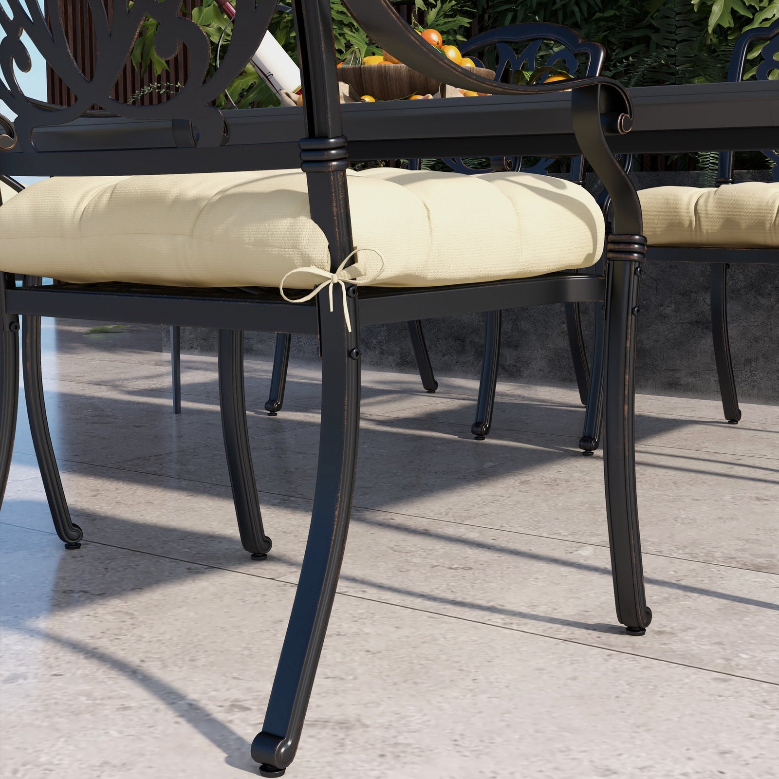 Set Of 4 Outdoor Seat Cushion W/ Ties, For Garden Furniture | Beige