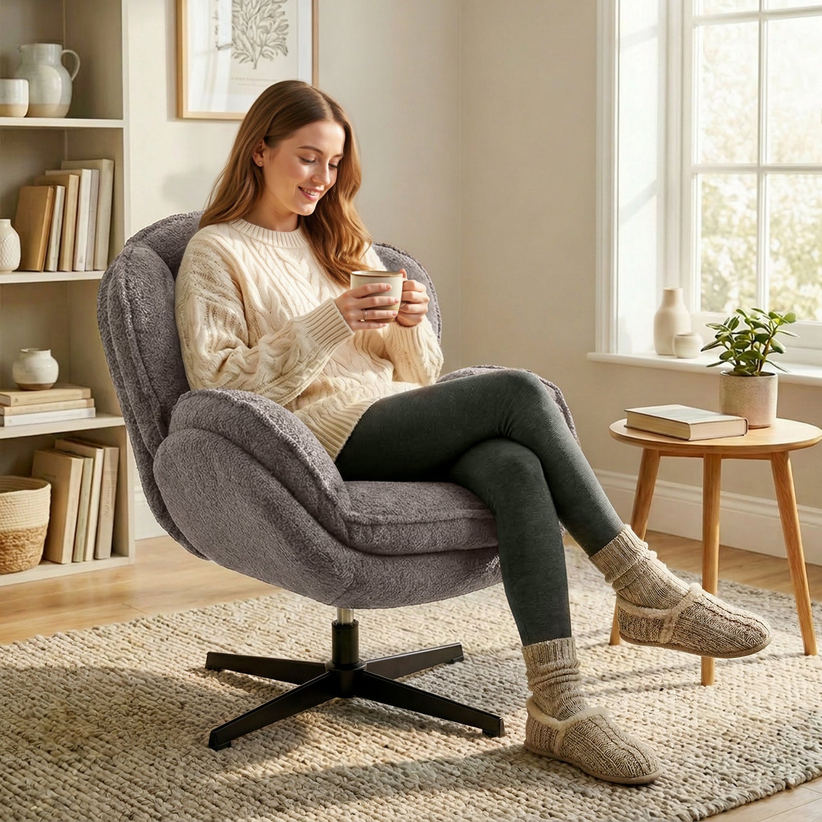 Accent Chair With Swivel For Living Room | Grey