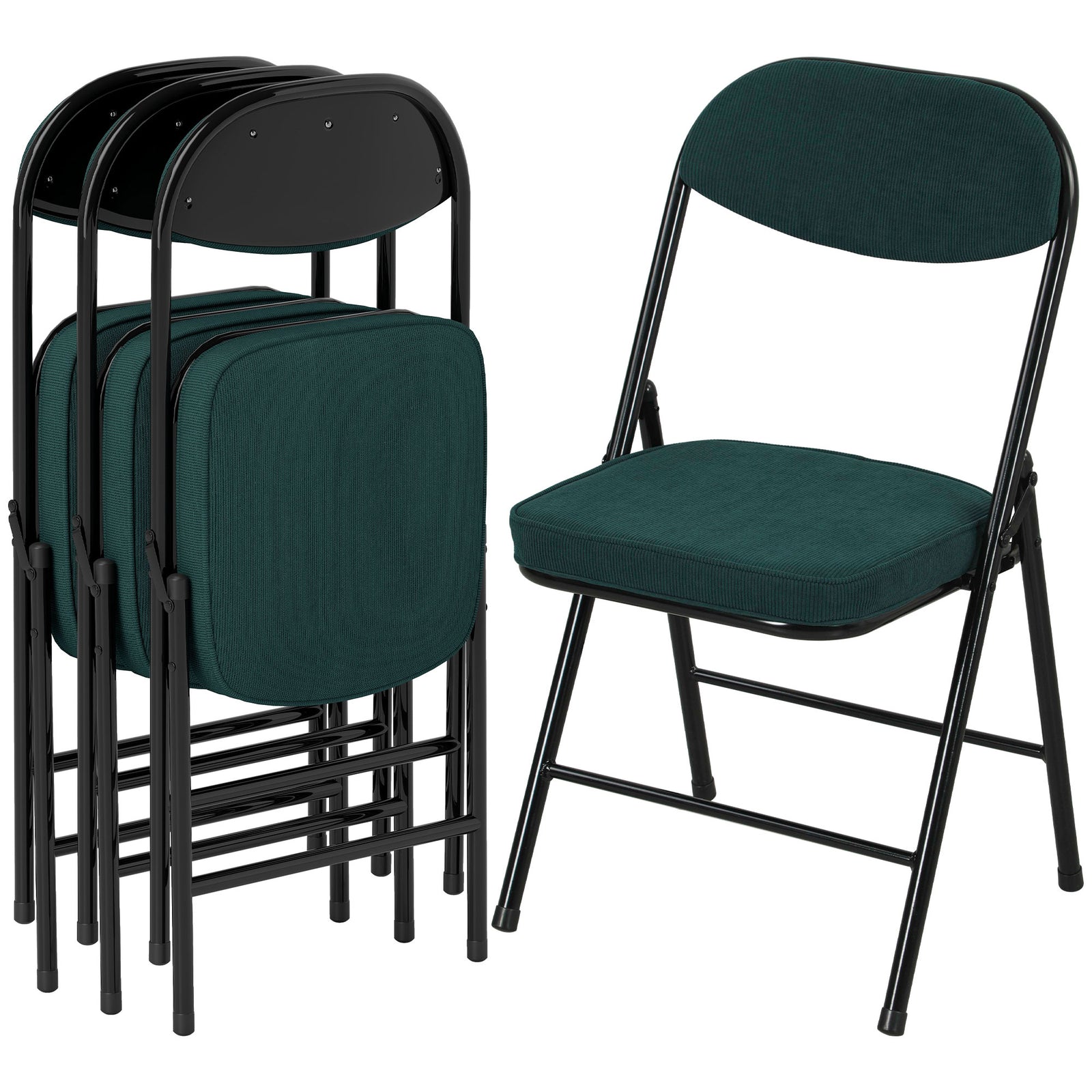 Folding Chairs Set Of 4 With Cushioned Seat, Steel Frame | Teal