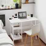 Compact Computer Desk With Storage Shelves For Home Office | White