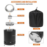 Portable Smokeless Fire Pit With Fire Ring, Pellet Adapter & Ash Grate – Durable Outdoor Stove For Camping & Backyard | Black