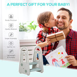 Kids Step Stool, Toddler Kitchen Helper With Handle For Bathroom, Blue And Grey