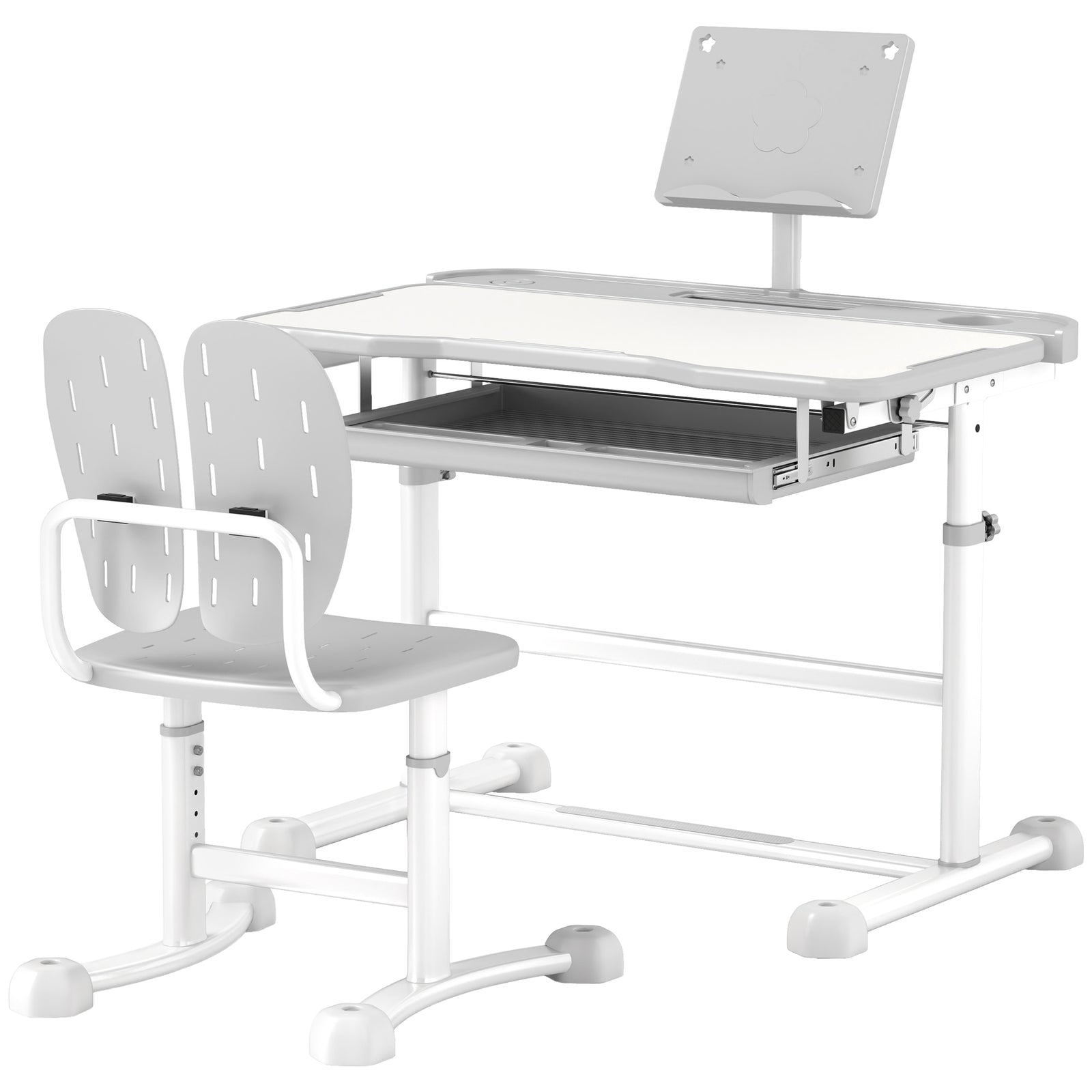Height Adjustable Kids Desk And Chair Set W/ Tilted Desktop | Grey