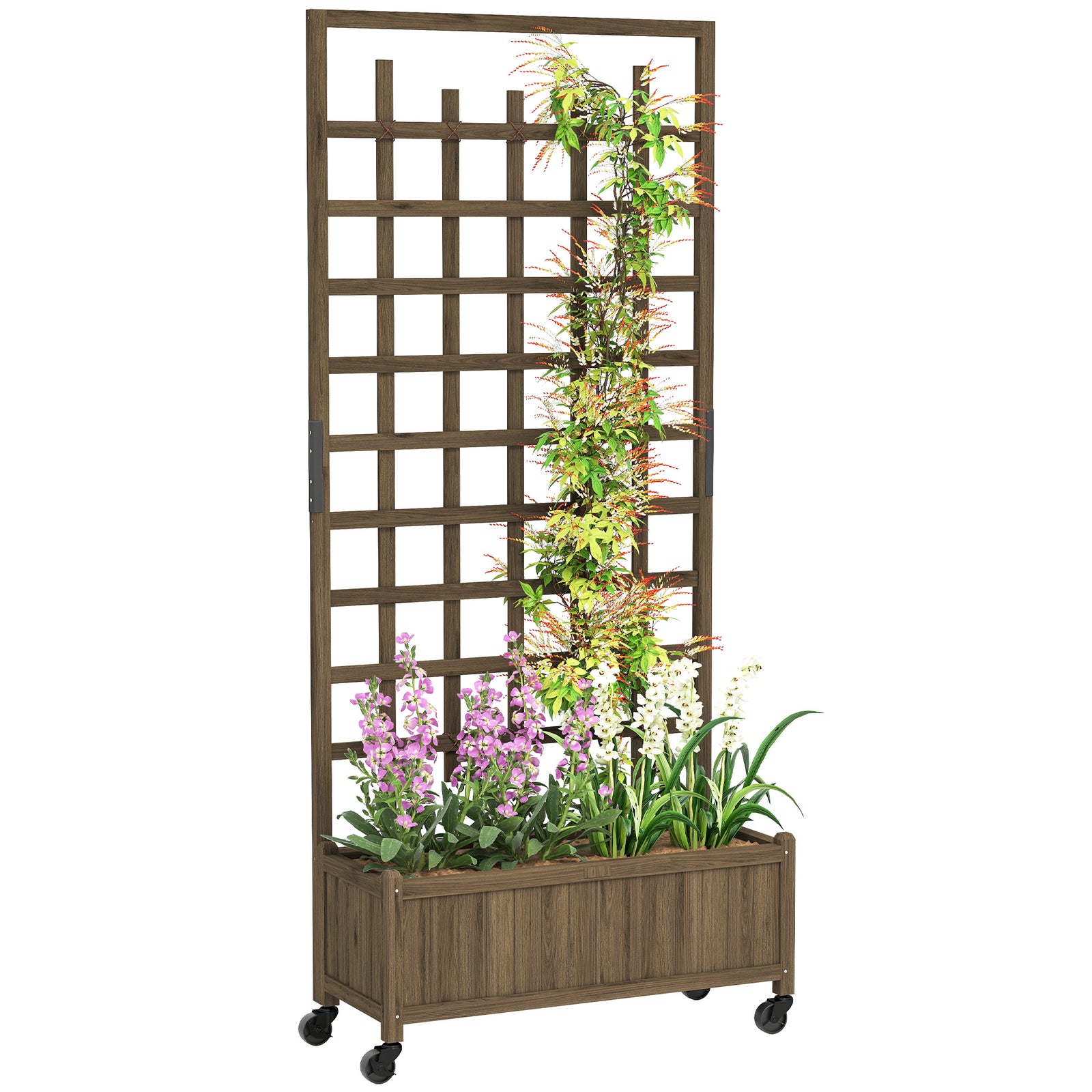Wooden Trellis Planter With Wheels