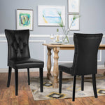 Set Of 2 Leather High Backrest Dining Chairs