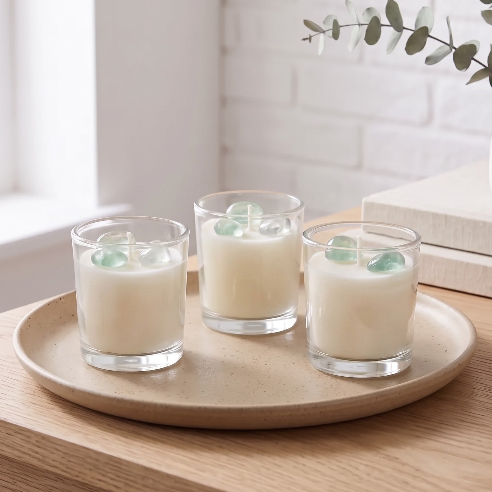 Clear Quartz Fresh Linen Crystal Scented Candle Set, Pack Of 3