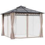 Double roof Hard Top Gazebo With Nettings & curtains | Medium | Black