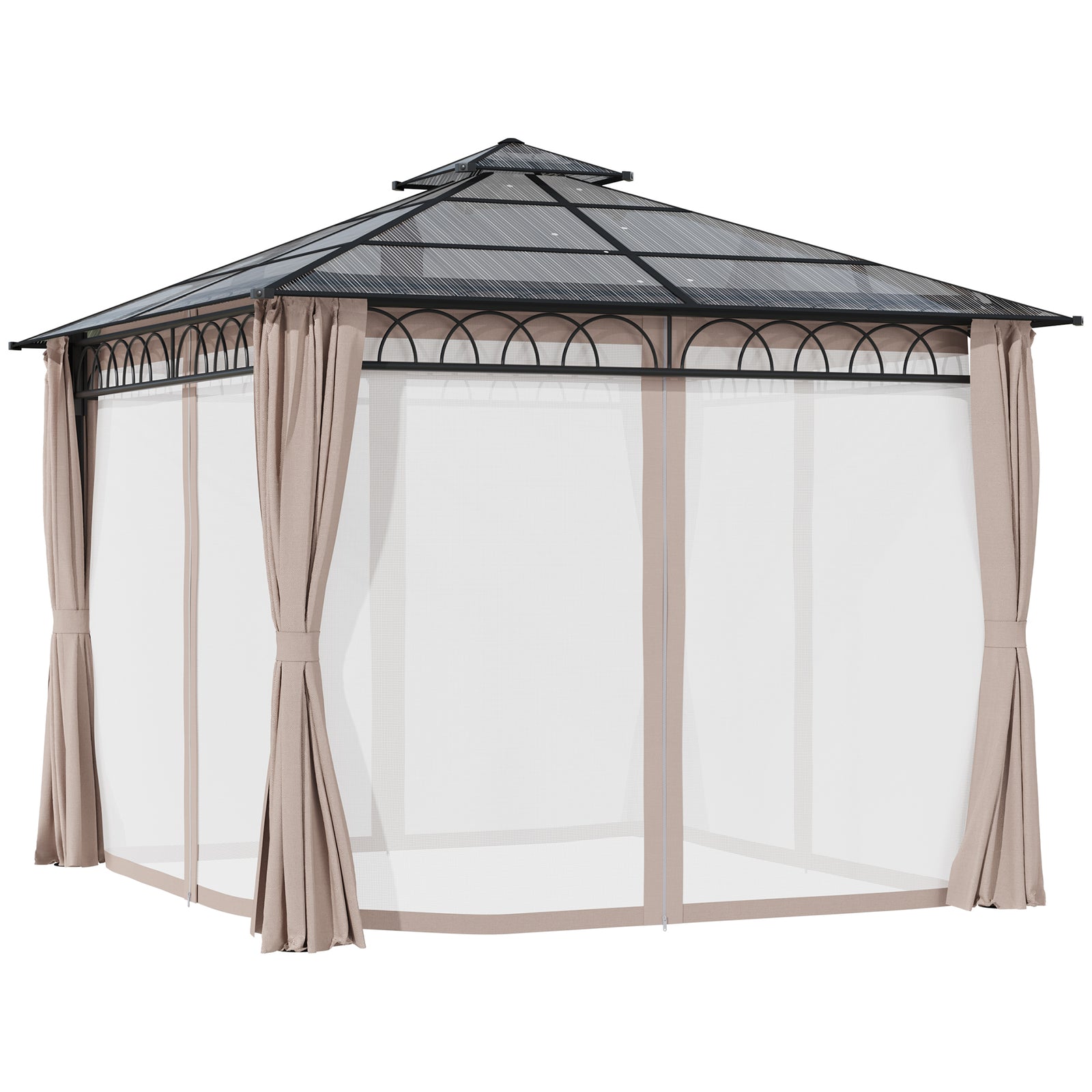 Double roof Hard Top Gazebo With Nettings & curtains | Medium | Black