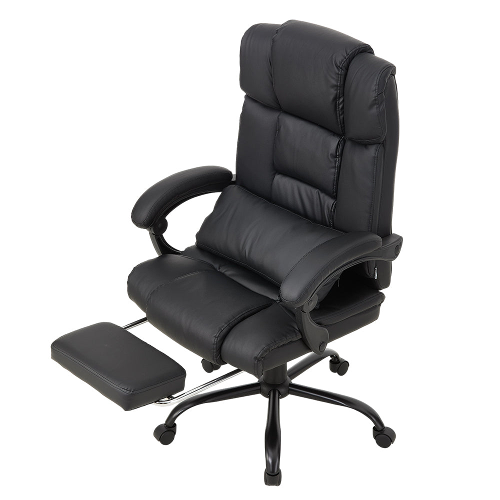 Ergonomic Black Pu Office Chair – High Back, Recline 135°, Built-in Footrest, Adjustable Height, 360° Swivel