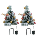 Set Of 2 Led Snow Flocked Christmas Trees,artificial Pine With Red Berries & Baubles, 8 Lighting Modes, Timer Function