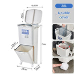 White Double-layer Three-compartment Trash Can With Wheels | 38l