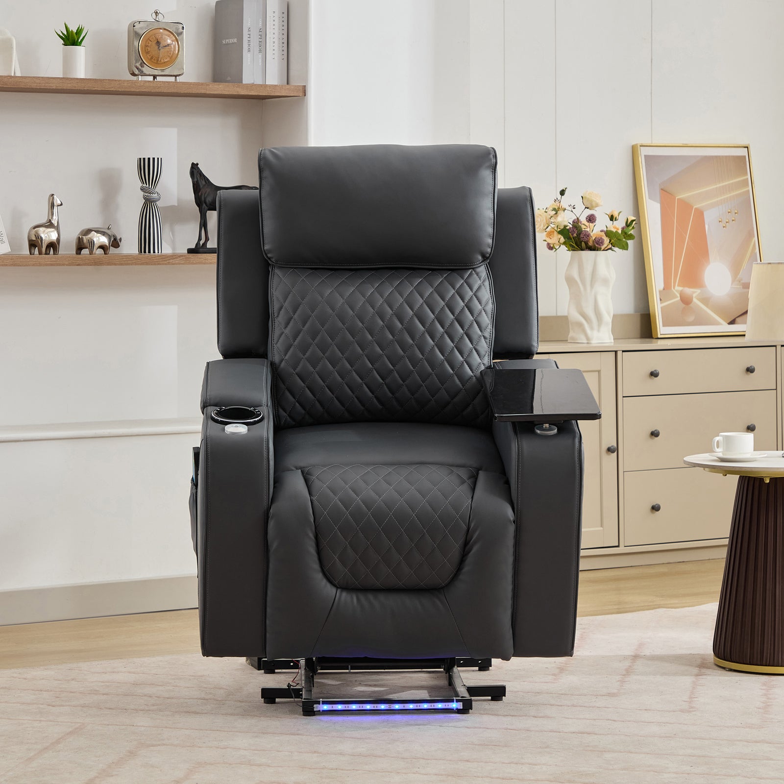 Byron Electric Riser Recliner Chair With Massage And Heat, Drink Cooler, Table | Grey