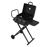 Portable 2-burner Gas Bbq Grill – Folding Trolley With Side Shelf, Thermometer, Wheels, And Outdoor Cooking Plate