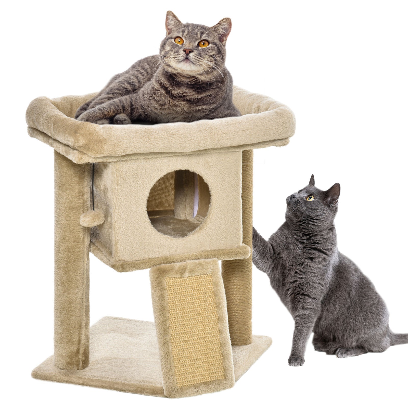 Cat Tree Activity Centre W/ Scratching Pad, Toy Ball, Cat House | Brown