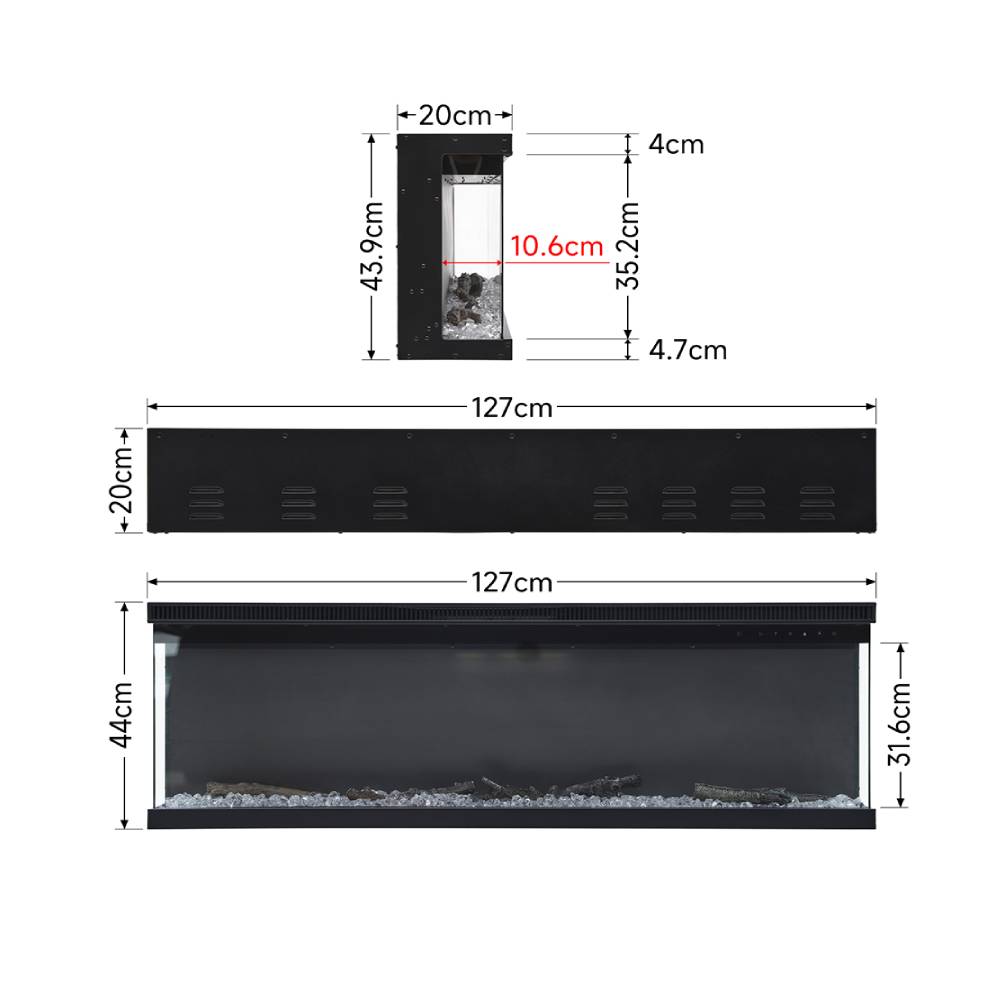 50 Inch 3-sided  Electric Fireplace Recessed & Freestanding Heater With Adjustable Flame, Remote Control, Timer & 12 Flame Colors