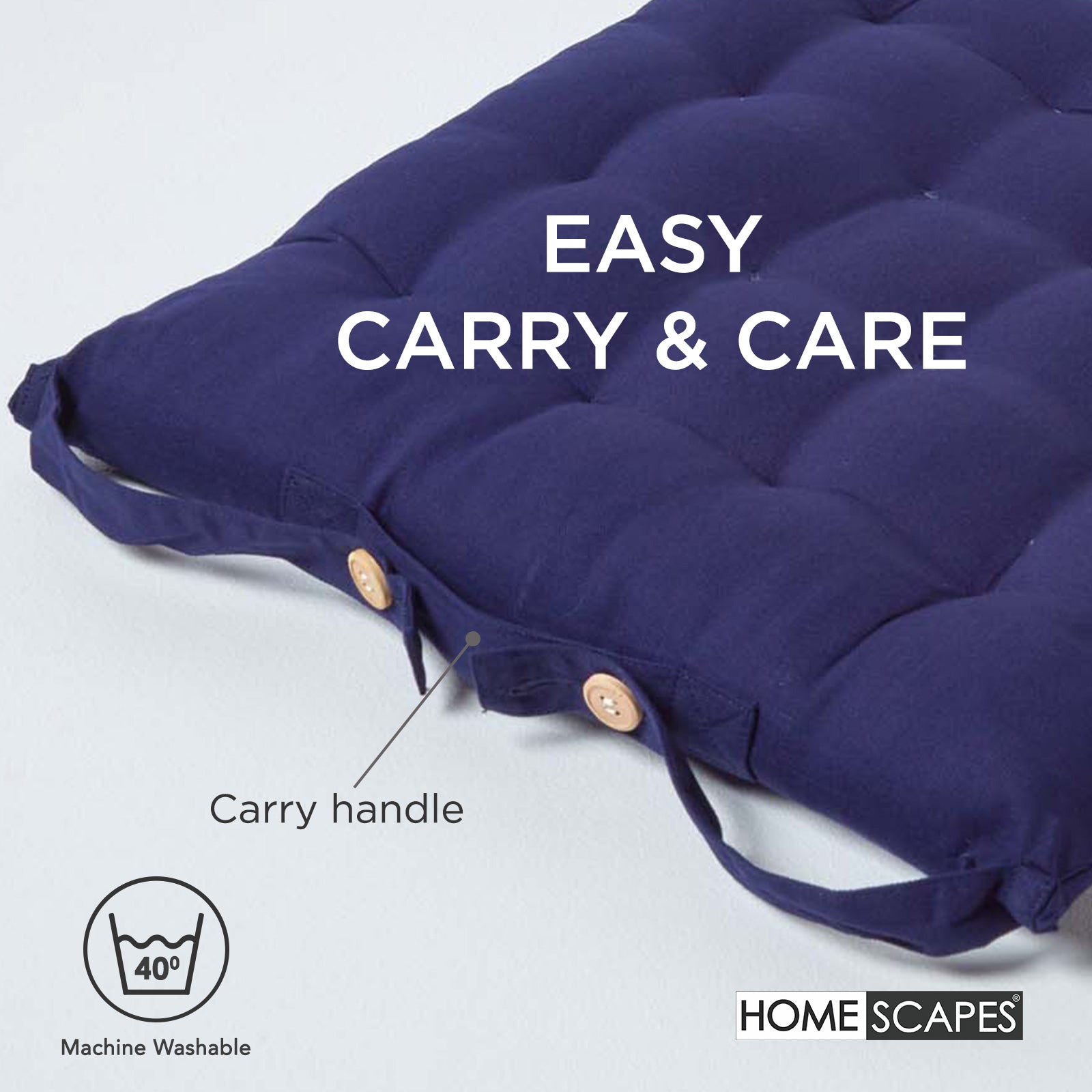 100% Cotton Seat Pads Plain Chair Cushions For Dining Room, Kitchen, Or Outdoor Garden Use | Set-of-6 | Navy Blue