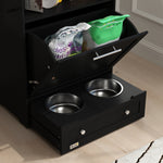 PawHut Pet Feeder Station, Dog Cat Food Storage Feeding Station, Food Cabinet - Black