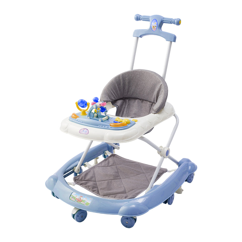 Adjustable Baby Walker, Foldable Walker, Multifunctional Baby Walker, Feeding Tray, Interactive Music, Toys, Wheel Safety Breaks | Blue