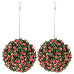 Set Of 2 Artificial Plant Topiary Rose Balls, Faux Plants | Pink