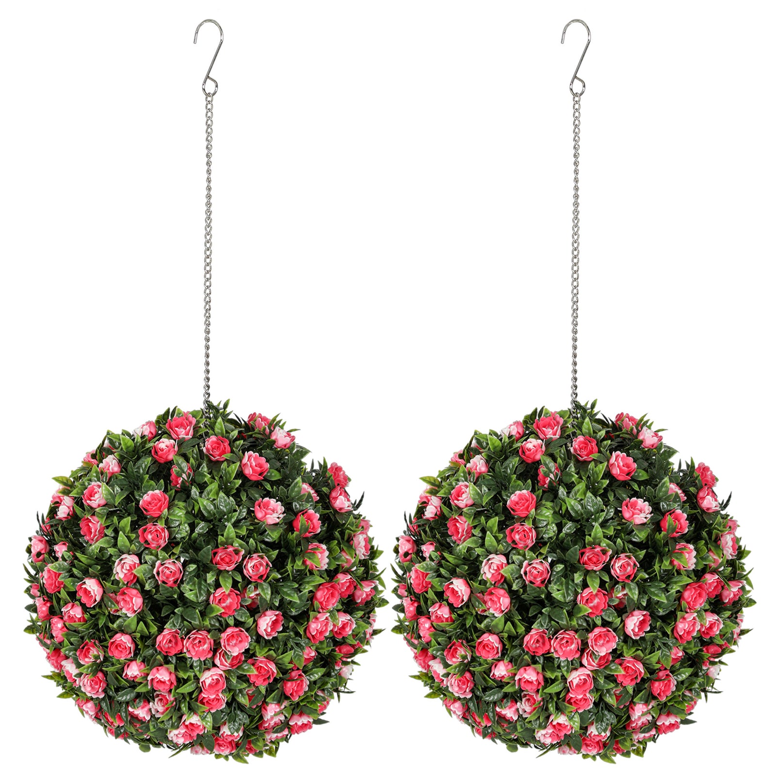 Set Of 2 Artificial Plant Topiary Rose Balls, Faux Plants | Pink