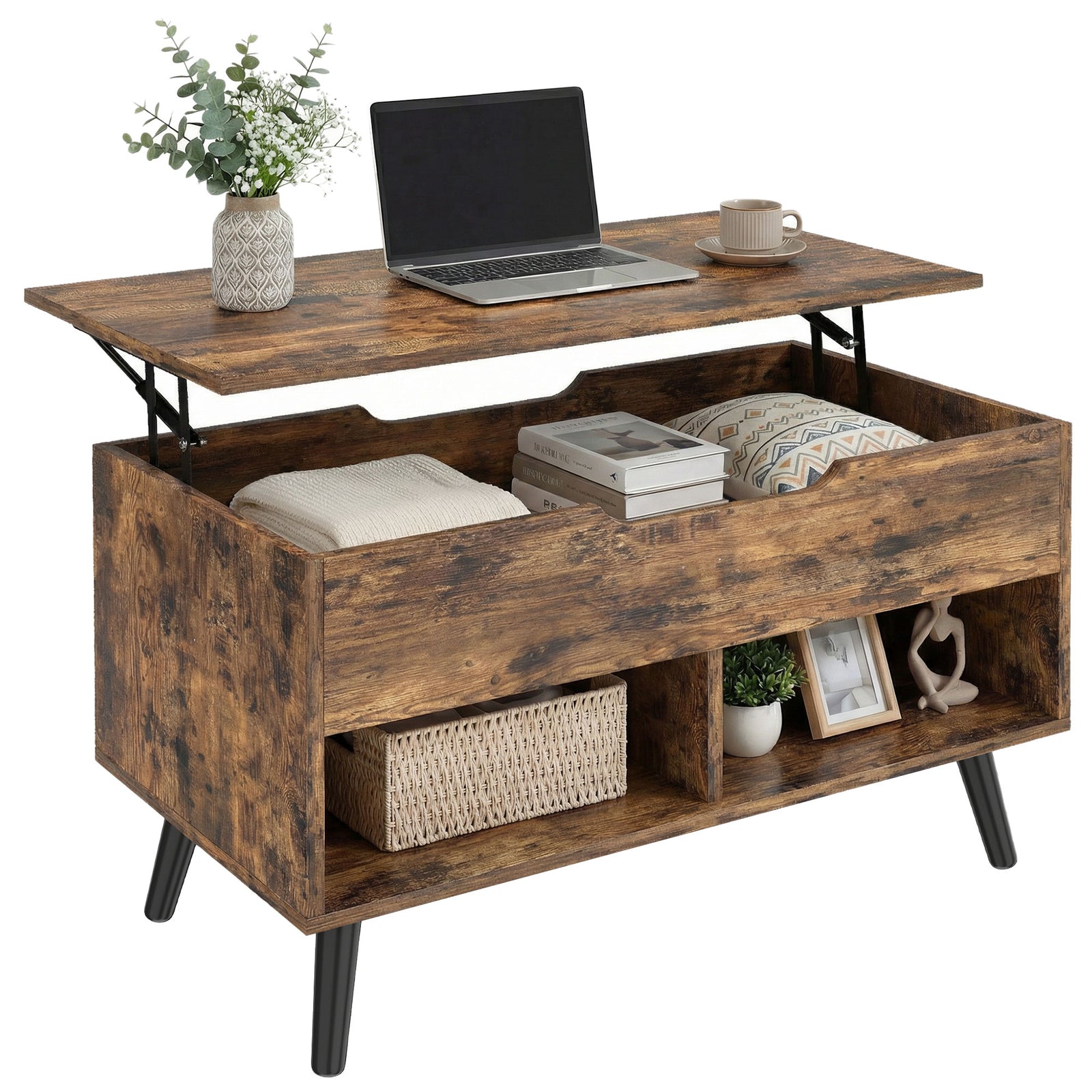HOMCOM Lift Top Coffee Table Hidden Storage 75 Cm Rustic Brown