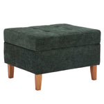 Chenille Upholstered Storage Ottoman With Rubberwood Legs – Modern Footstool With Hidden Storage, 71.5 X 59 X 33.5 Cm | Green
