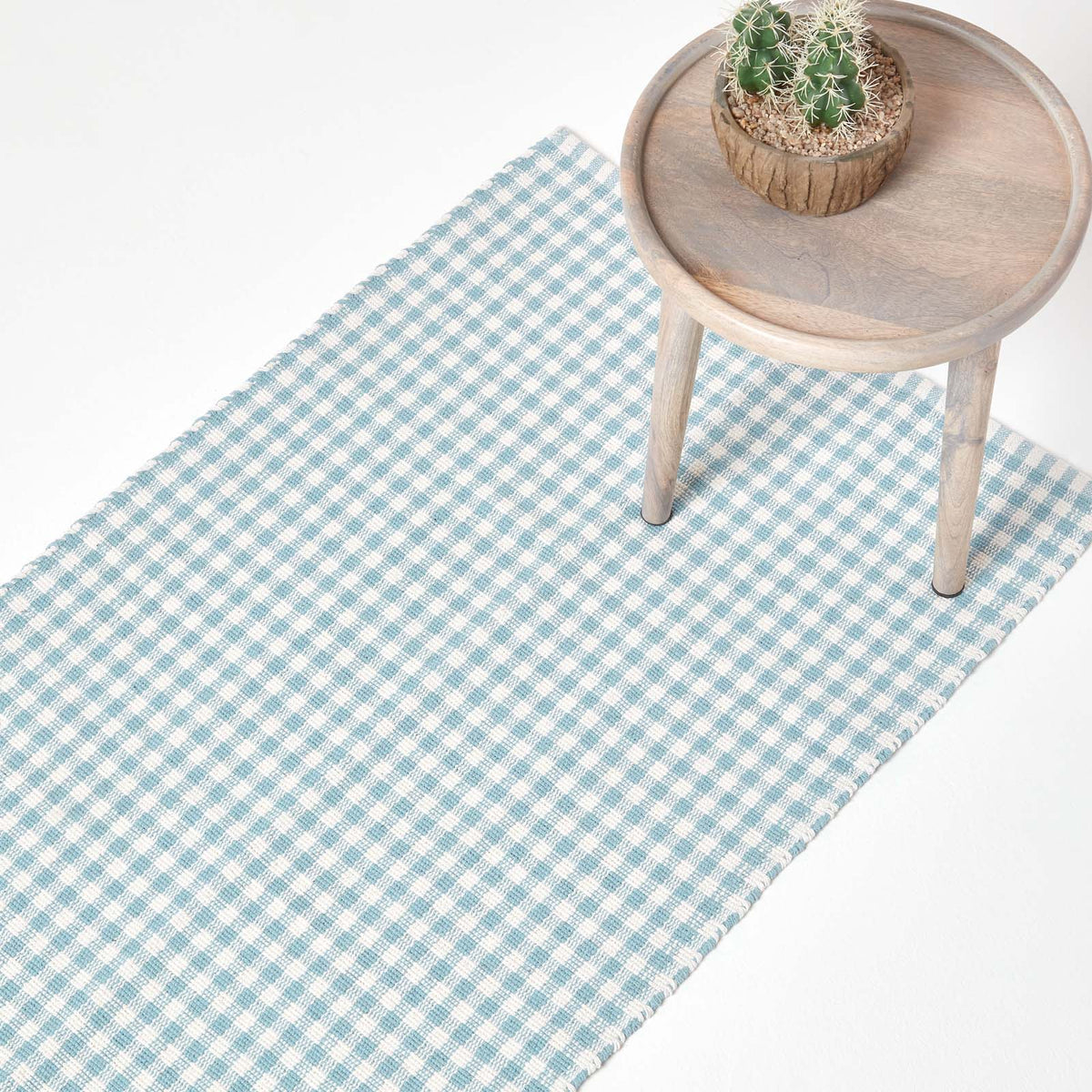 Cotton Gingham Check Rug Hand Woven | 200cm | Blue