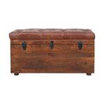 Solid Wood Brown Buffalo Hide Leather Storage Trunk