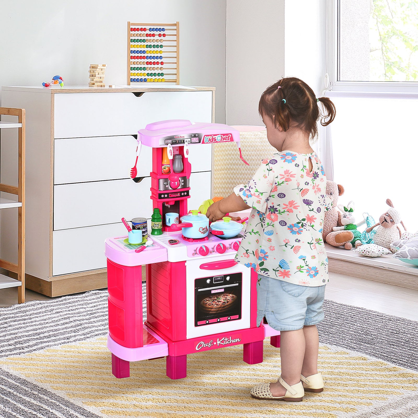 38-piece Children's Kitchen Play Set W/ Sounds Lights Food Pink