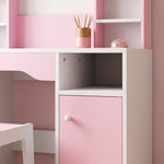 AIYAPLAY Kids Dressing Table With Stool, Lighted Mirror, Pink