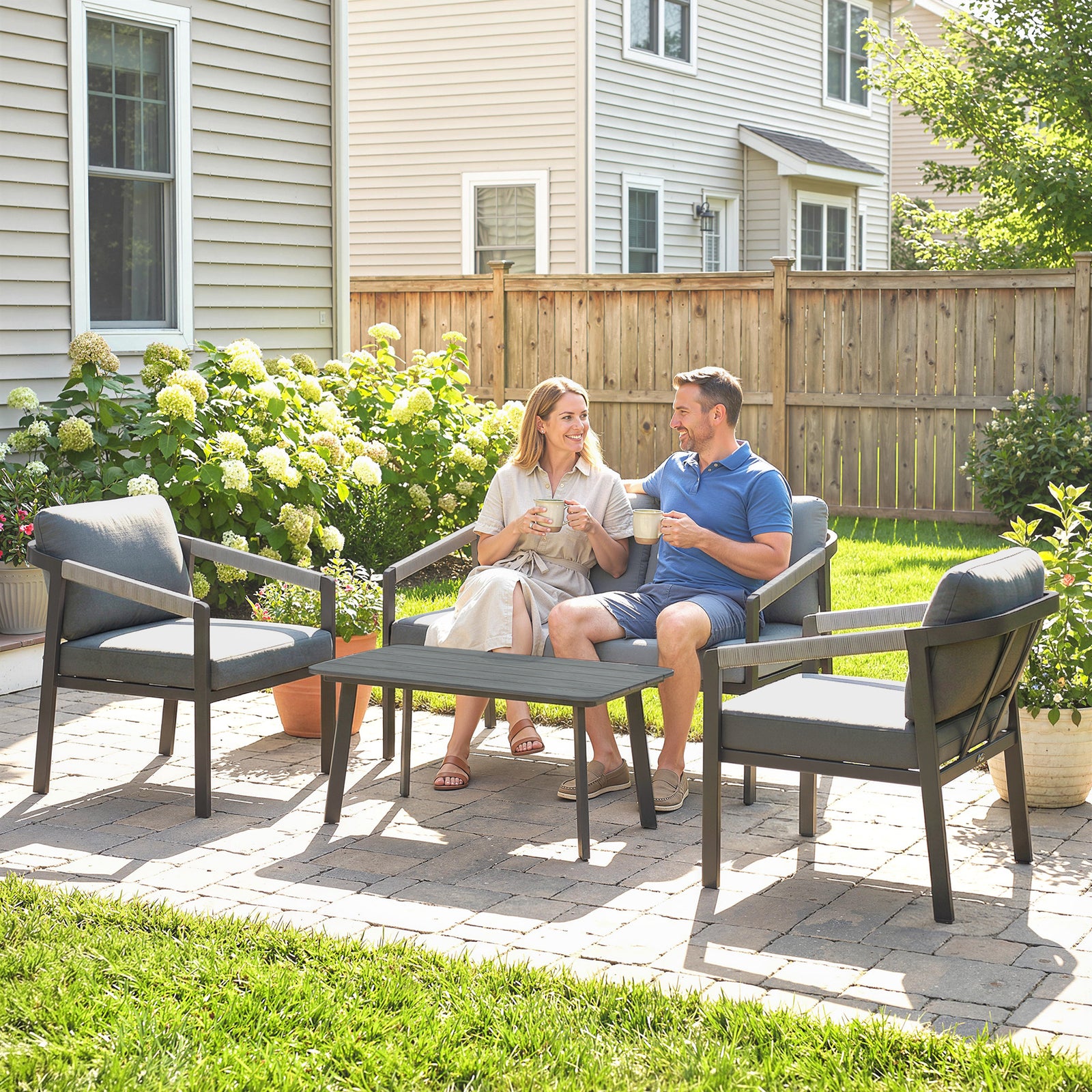 4 Seater Aluminium Garden Furniture Set, Outdoor Patio Furniture