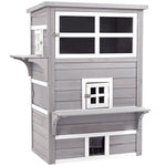 3-tier Wooden Kitten Shelter For Indoor, Outdoor - Grey
