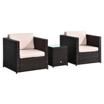 3pcs Patio Rattan Sofa Garden Furniture Set W/ Cushions | Brown